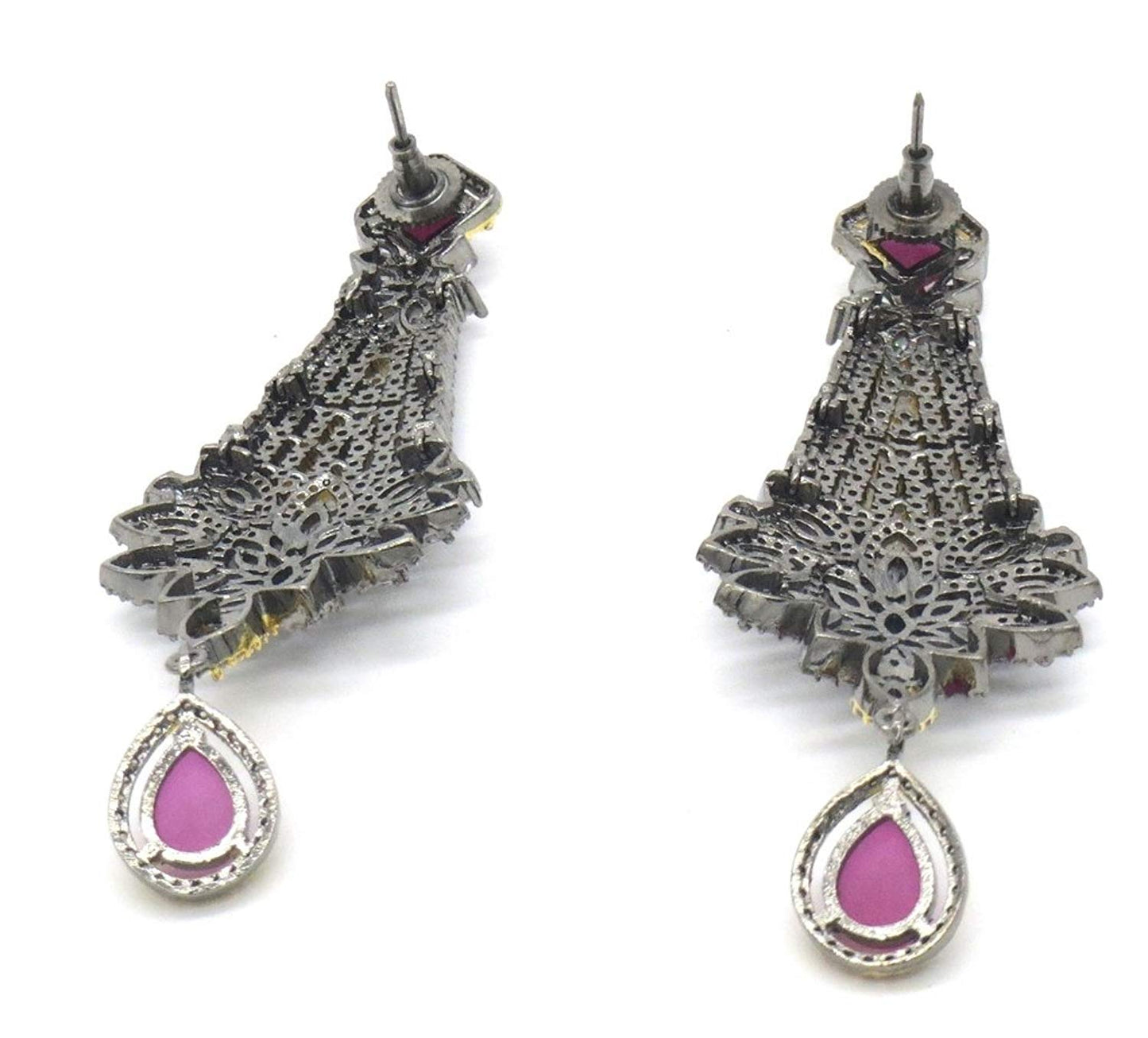 Jewelshingar Jewellery Diamond Look Victorian Plated Ruby Colour Earrings For Women (43835-ead-ruby)