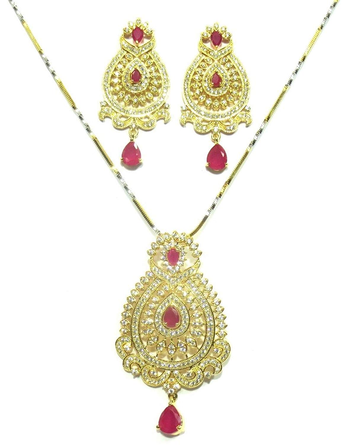 Jewelshingar Jewellery Fine Quality Gold Plated Pendant Set For Women ( 26421-psad-ruby )