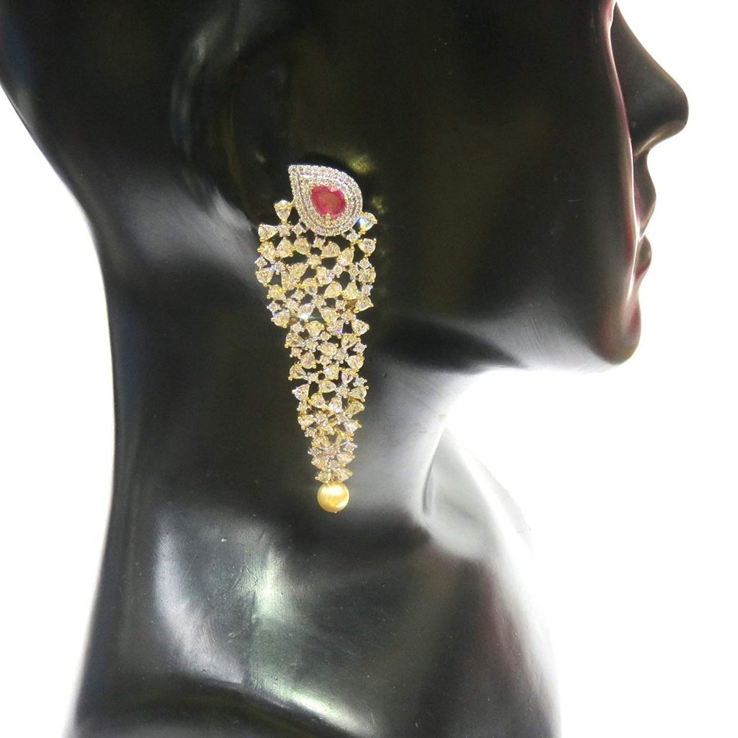 Jewelshingar Jewellery Fine Gold Plated Dangle & Drop Earrings For Girls ( 34670-ead-ruby )