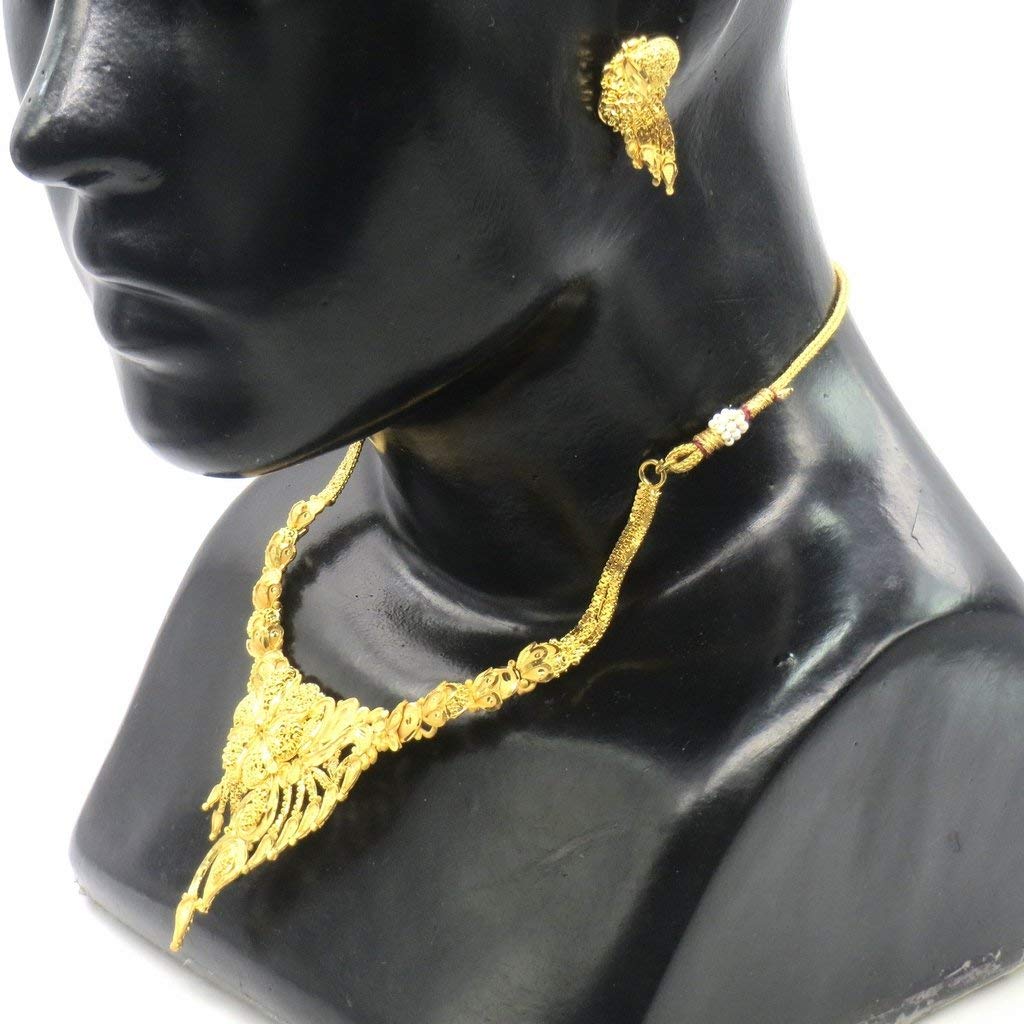 Jewelshingar Jewellery Antique Gold Plated Colour Plain Necklace Set for Women (46127-g)