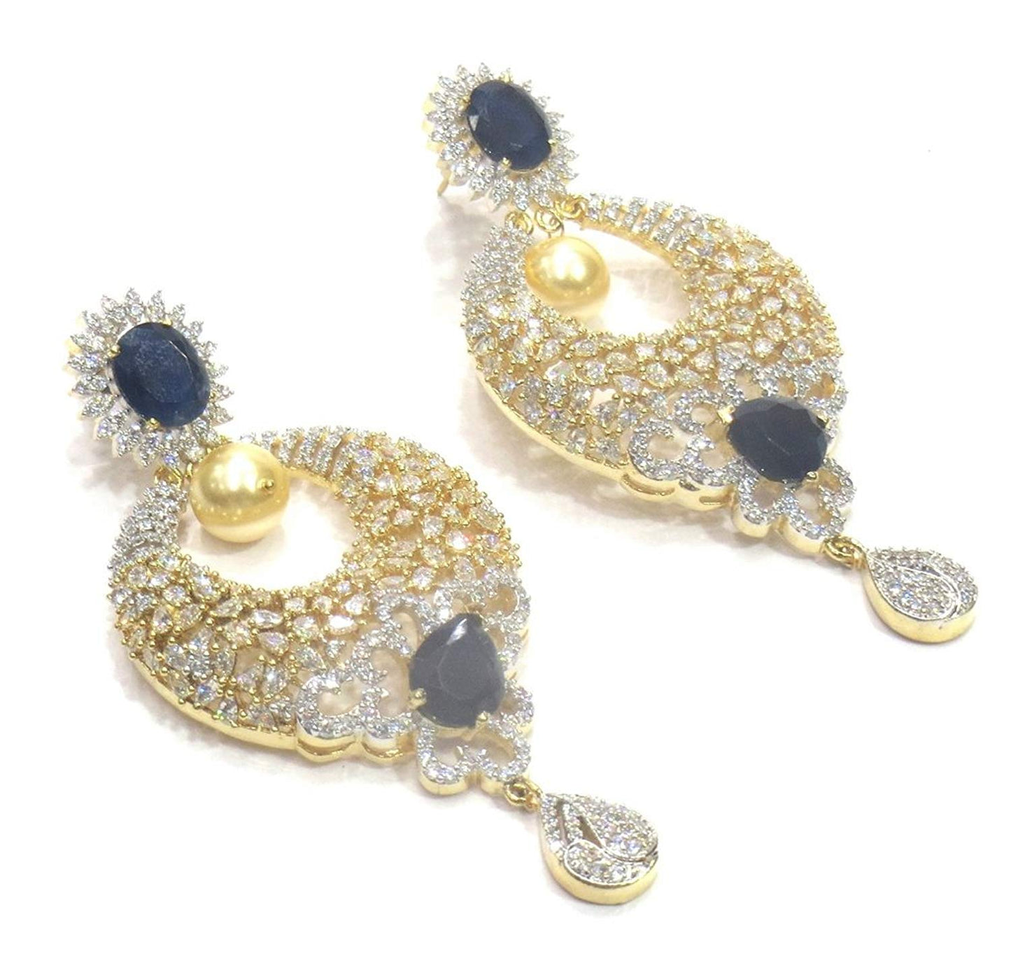 Jewelshingar Jewellery Fine Gold Plated Dangle & Drop Earrings For Girls ( 34511-ead-Blue )