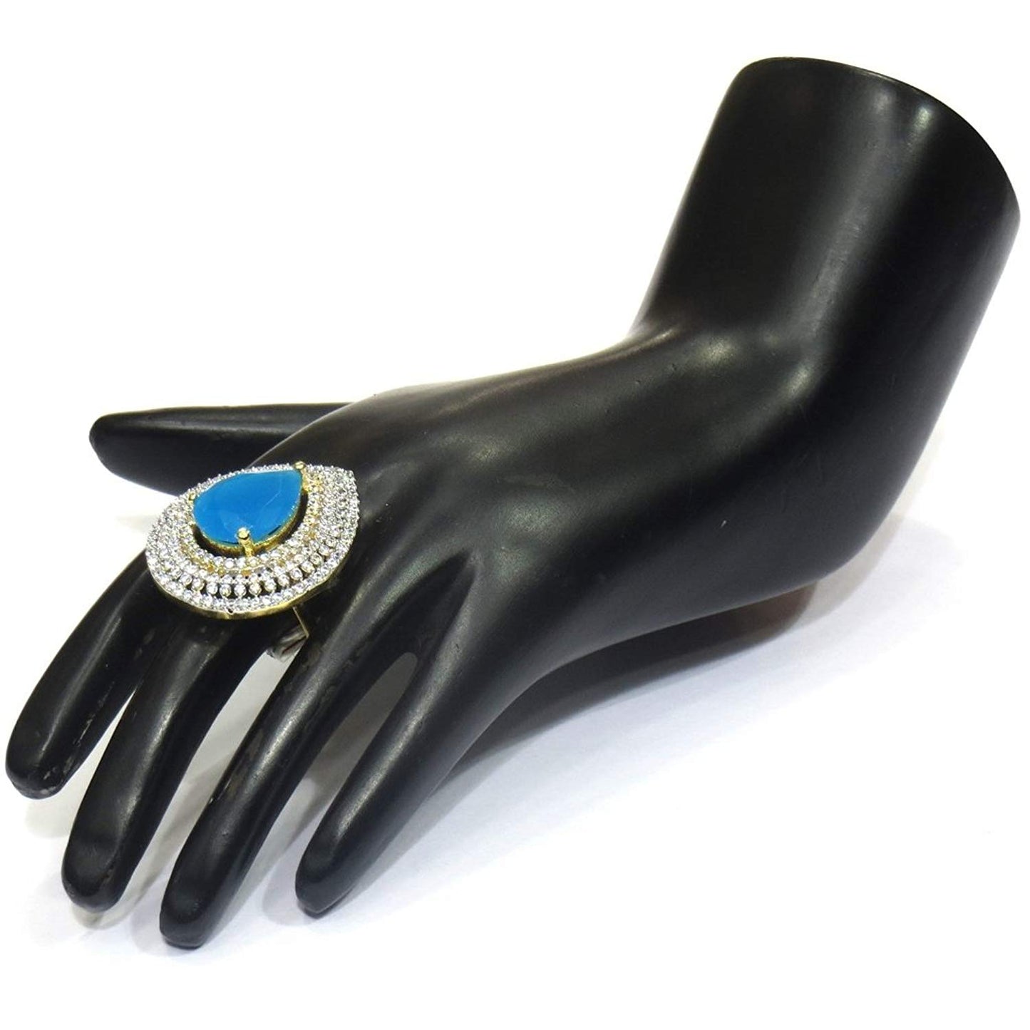 Jewelshingar Jewellery Gold Plated American Diamond Cocktail Ring In Free Size For Women ( 20452-ring-blue )