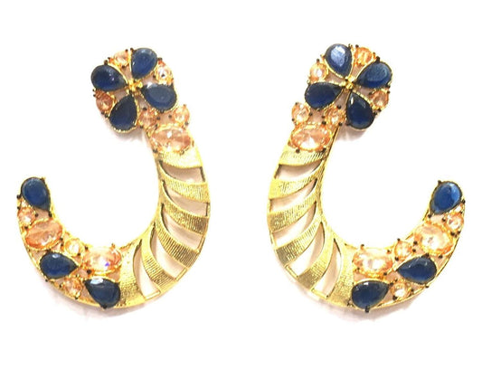 Jewelshingar Jewellery Fine Gold Plated Dangle & Drop Earrings For Girls ( 34887-pe-blue )