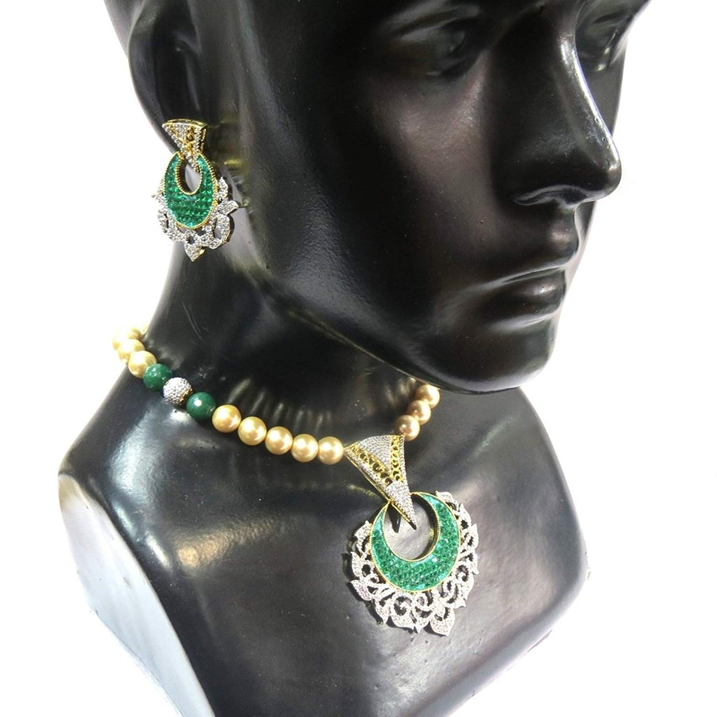 Jewelshingar Jewellery American Diamond Necklace Set For Girls ( 17428-nad-green )