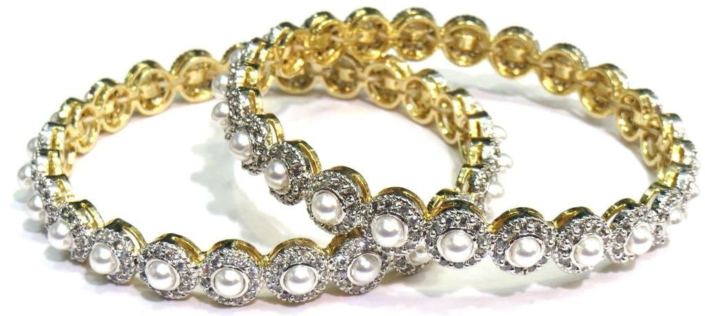 Jewelshingar Cubic Zirconia Bangles Set For Women Jewellery ( 6949-2.10-1-jb-moti ) - JEWELSHINGAR