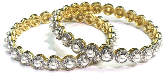 Jewelshingar Cubic Zirconia Bangles Set For Women Jewellery ( 6949-2.10-1-jb-moti ) - JEWELSHINGAR