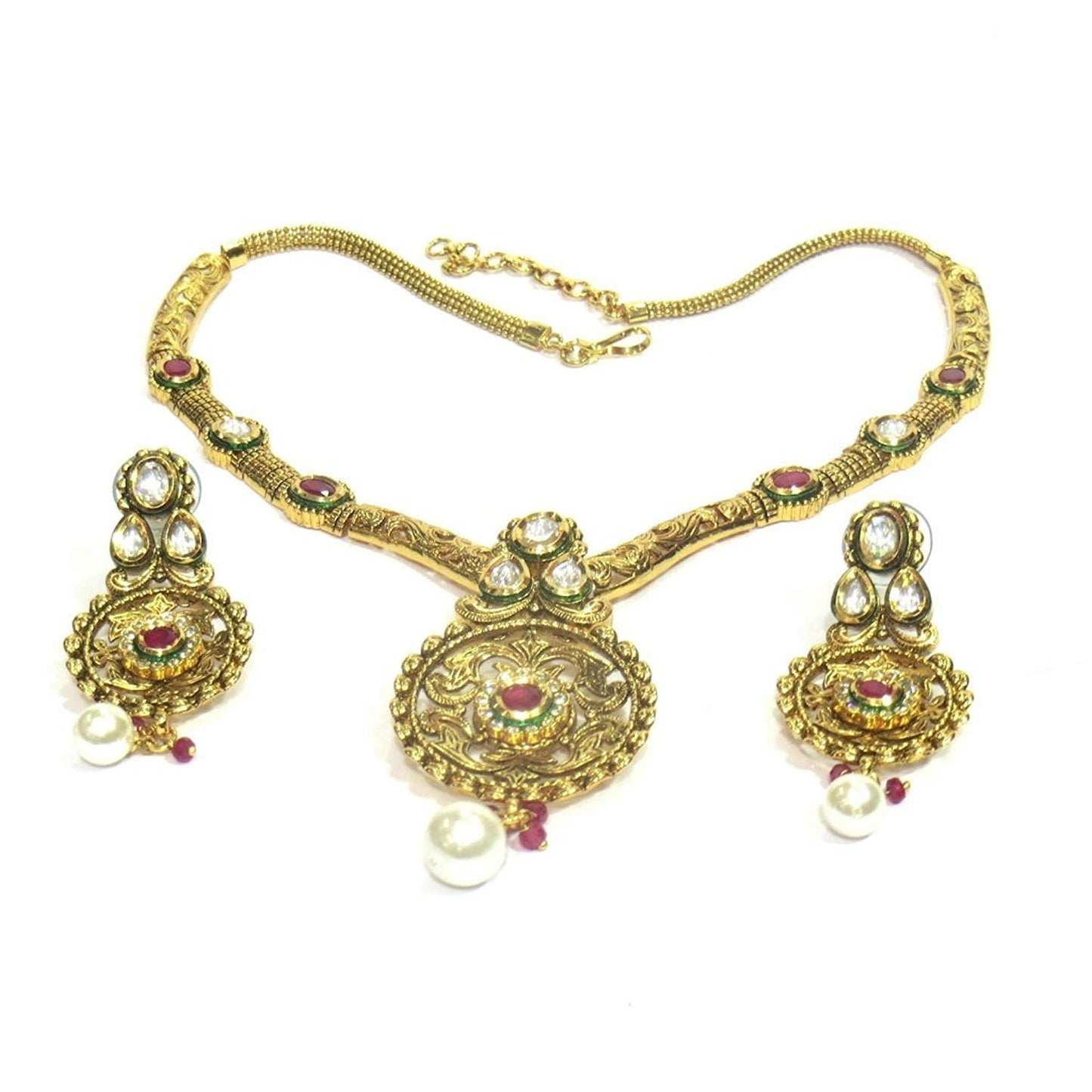 Jewelshingar Jewellery Fine Quality Gold Plated Necklace Set For Women ( 26128-ruby )
