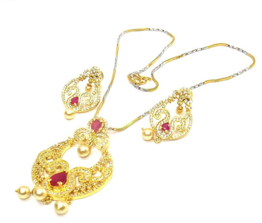 Jewelshingar Jewellery American Diamond Necklace Set For Girls ( 17965-psad-ruby )