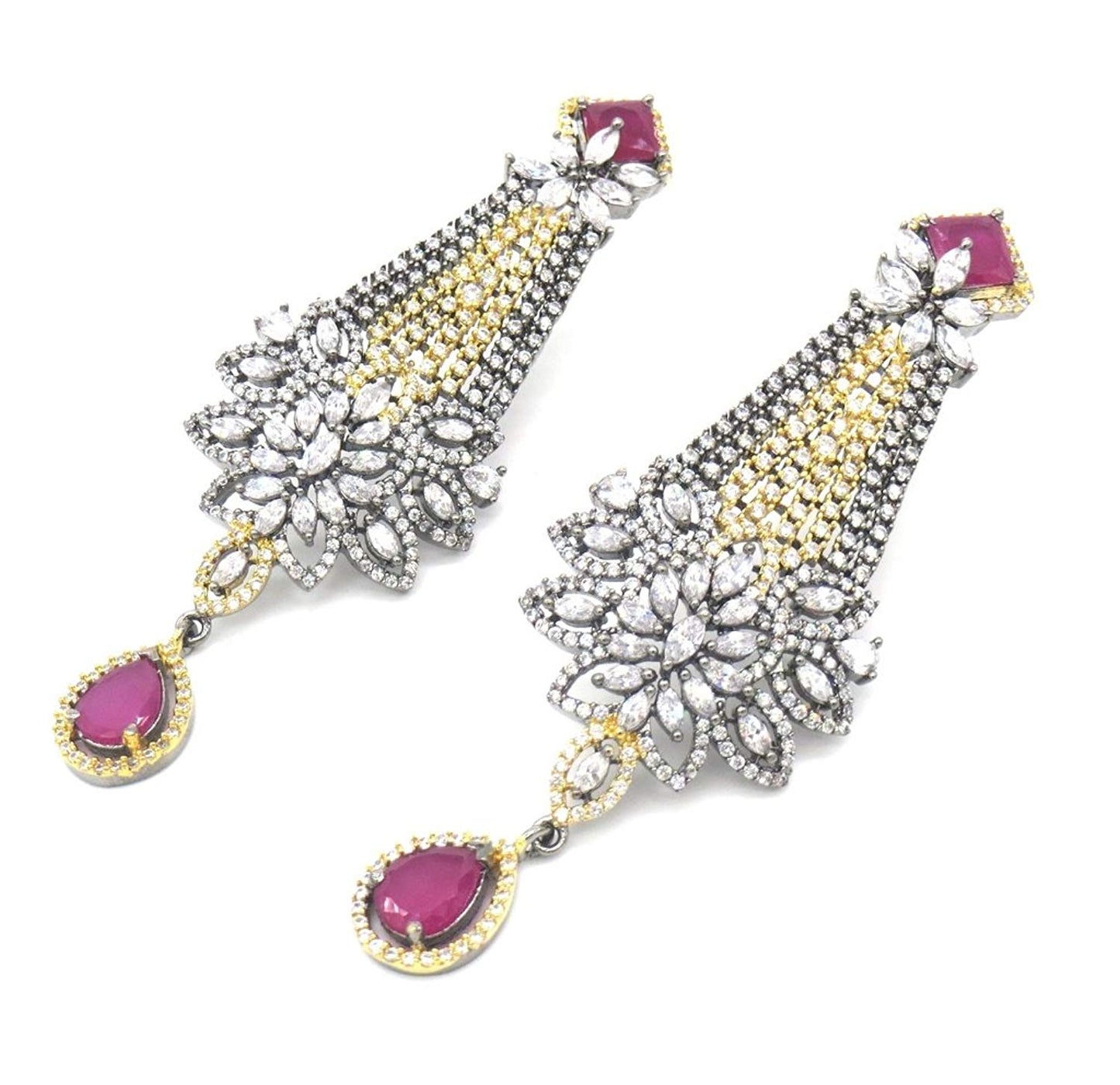 Jewelshingar Jewellery Diamond Look Victorian Plated Ruby Colour Earrings For Women (43835-ead-ruby)