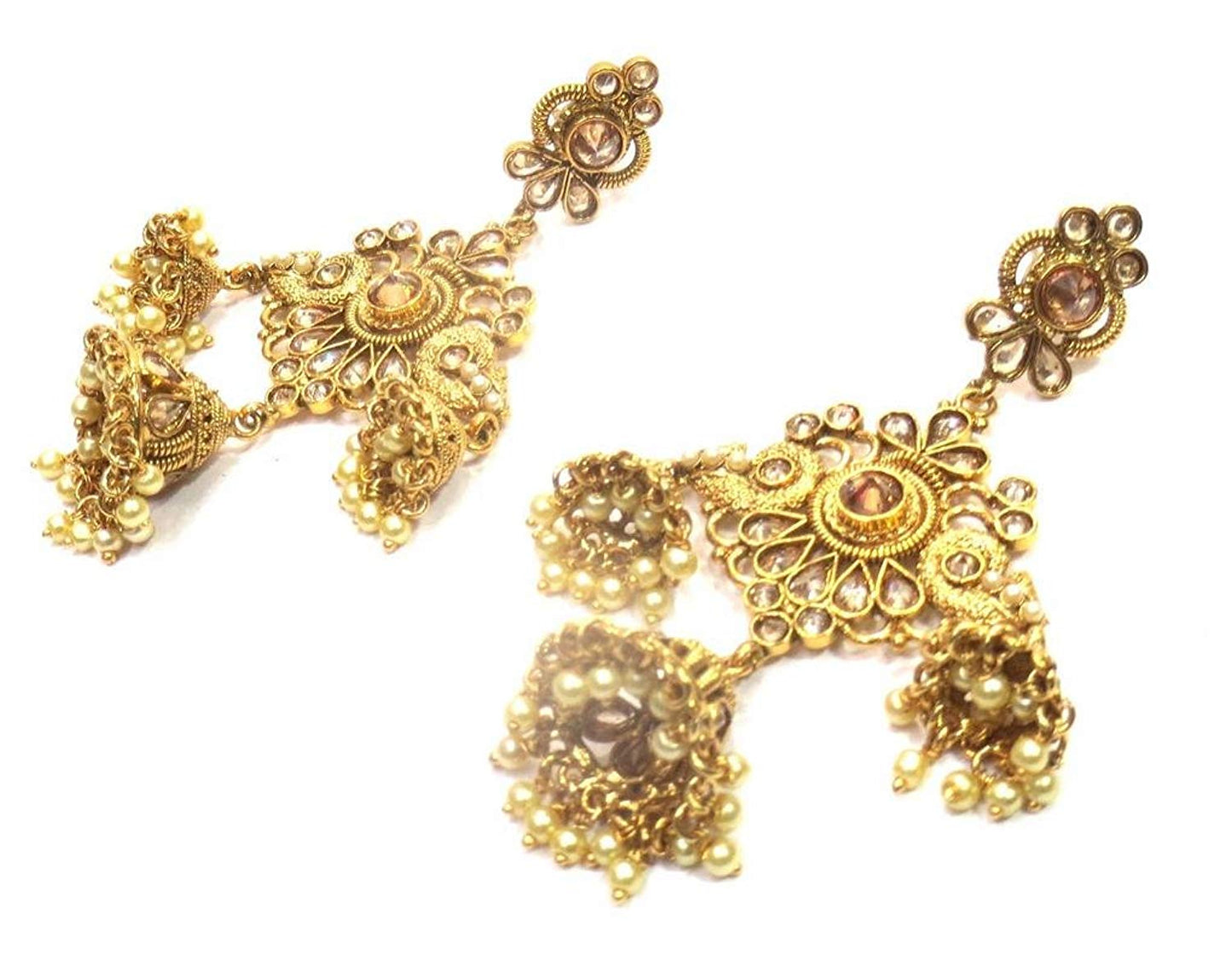 Jewelshingar Jewellery Polki Kundan Jhumki Earrings For Women ( 41605-pe-jhumki )