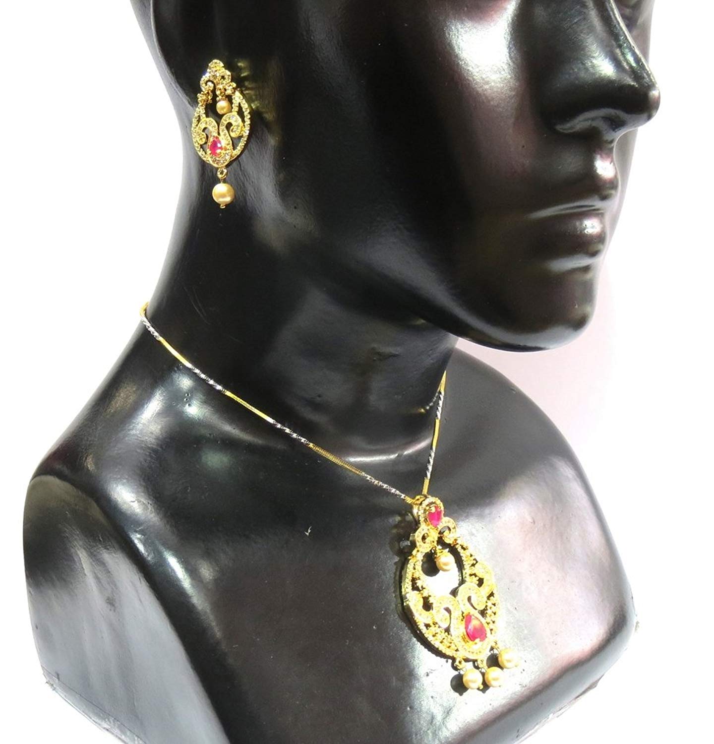 Jewelshingar Jewellery American Diamond Necklace Set For Girls ( 17965-psad-ruby )