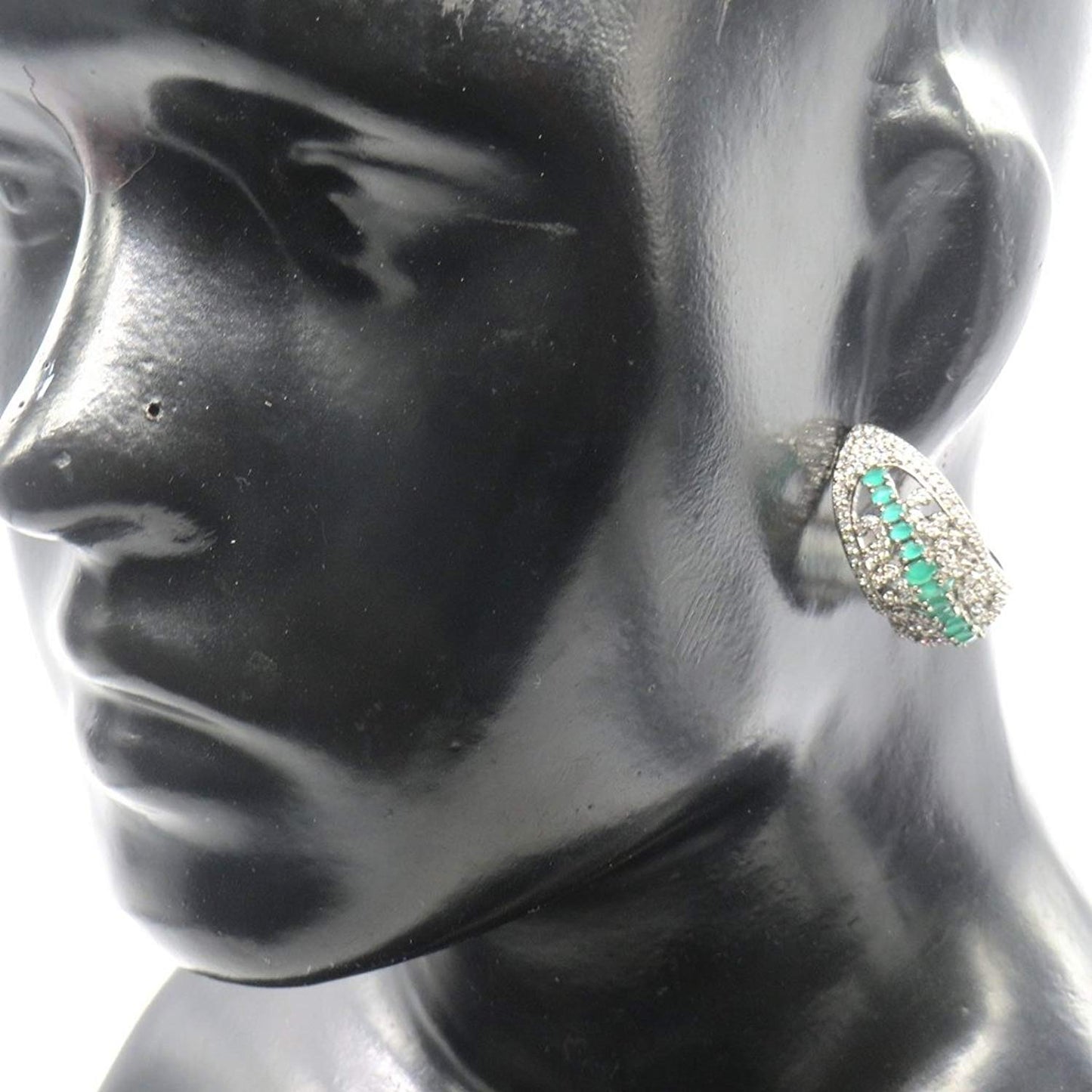 Jewelshingar Jewellery Diamond Look Victorian Plated Green Colour Earrings For Women (44139-ead-green-bali)