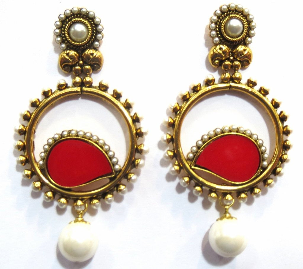 Jewelshingar Women's Antique Gold Plated Polki Earrings Danglers Stone White Jewellery ( 7314-pe-wh-999-a ) - JEWELSHINGAR
