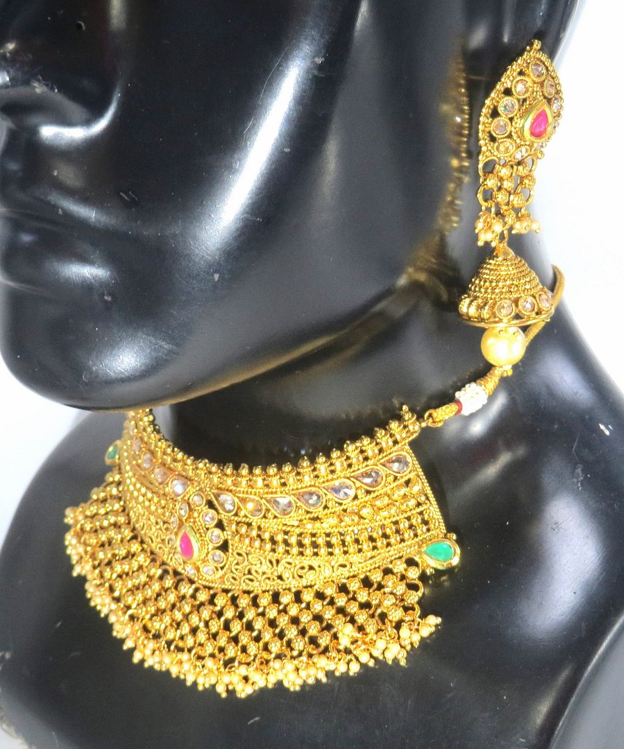 Jewelshingar Jewellery Fine Antique Polki Kundan Antique Plated Multi Colour Necklace For Women ( 62027AST )