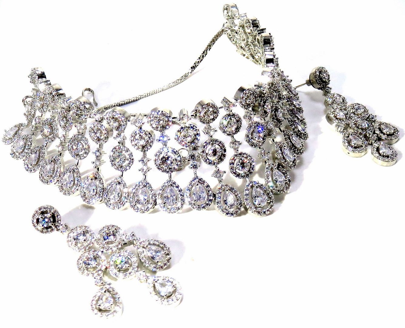 Jewelshingar Jewellery Fine Antique Polki Kundan silver Plated Clear Colour Necklace For Women ( 62079NAD )