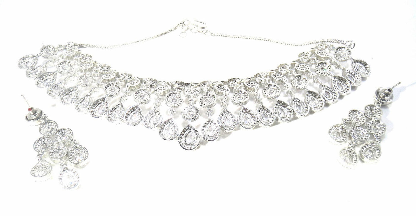 Jewelshingar Jewellery Fine Antique Polki Kundan silver Plated Clear Colour Necklace For Women ( 62079NAD )