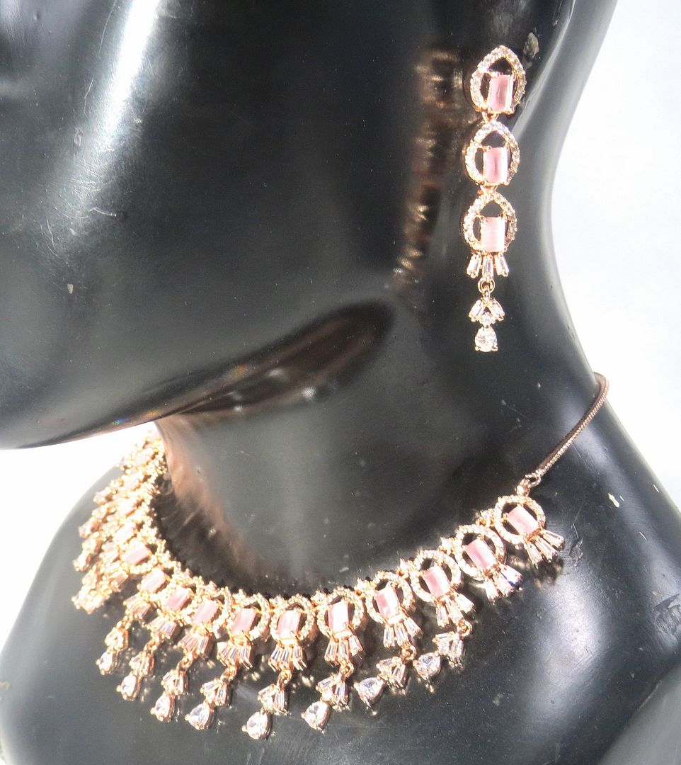 Jewelshingar Jewellery Fine Antique Polki Kundan Rosegold Plated Pink Colour Necklace For Women ( 62087NAD )