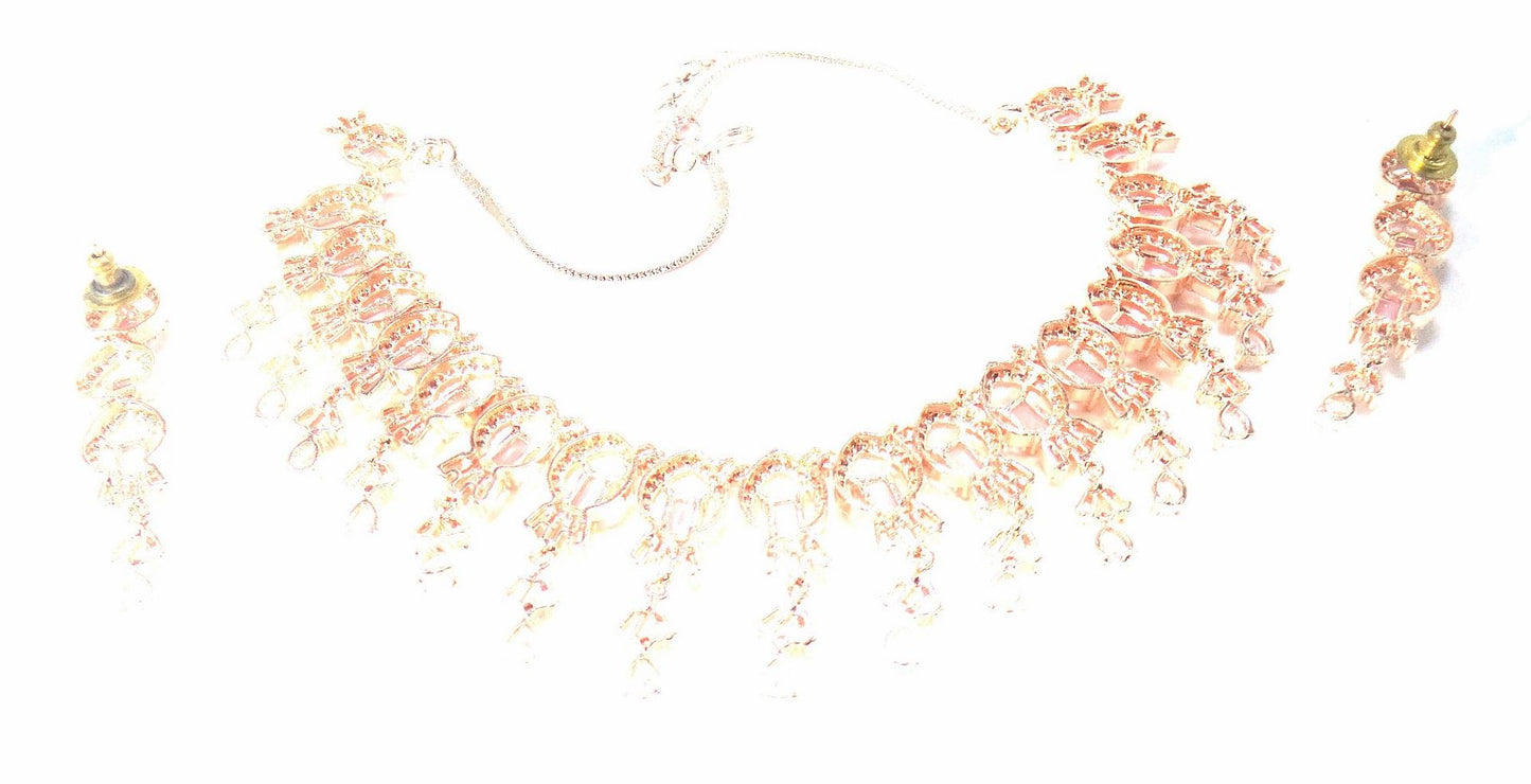 Jewelshingar Jewellery Fine Antique Polki Kundan Rosegold Plated Pink Colour Necklace For Women ( 62087NAD )
