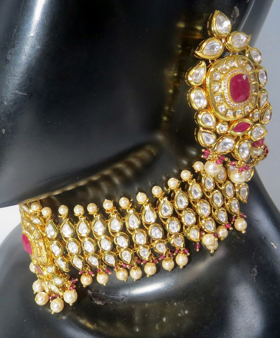 Jewelshingar Jewellery Fine Antique Polki Kundan Gold Plated Red Colour Necklace For Women ( 62118ACS )