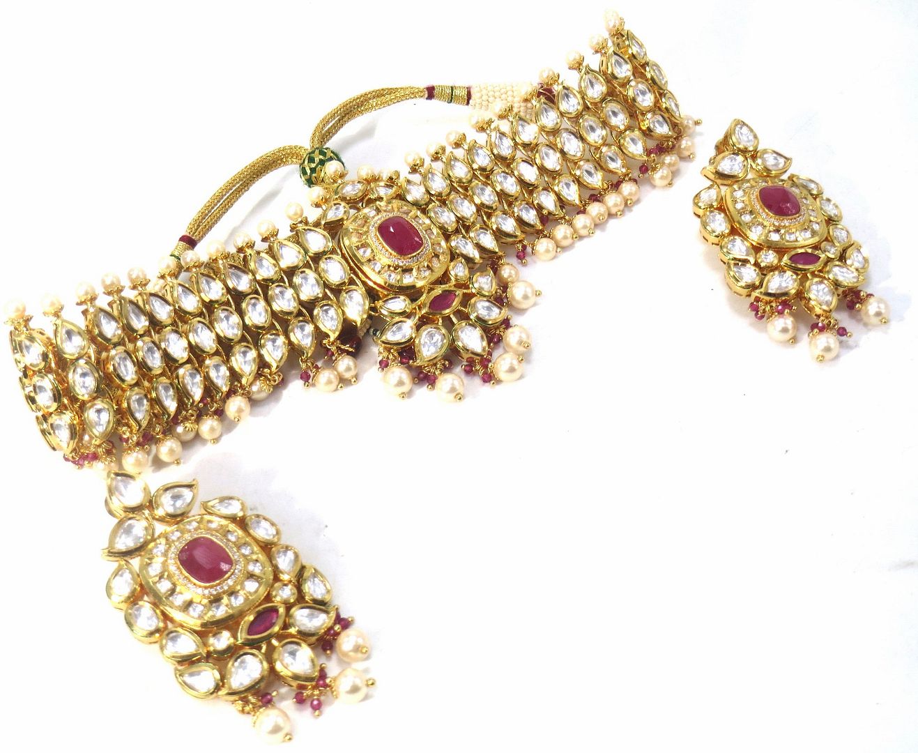 Jewelshingar Jewellery Fine Antique Polki Kundan Gold Plated Red Colour Necklace For Women ( 62118ACS )