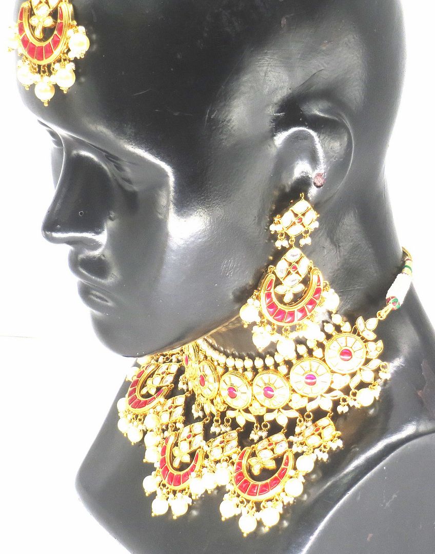 Jewelshingar Jewellery Fine Antique Polki Kundan Gold Plated Ruby Colour Necklace For Women ( 62443ACS )