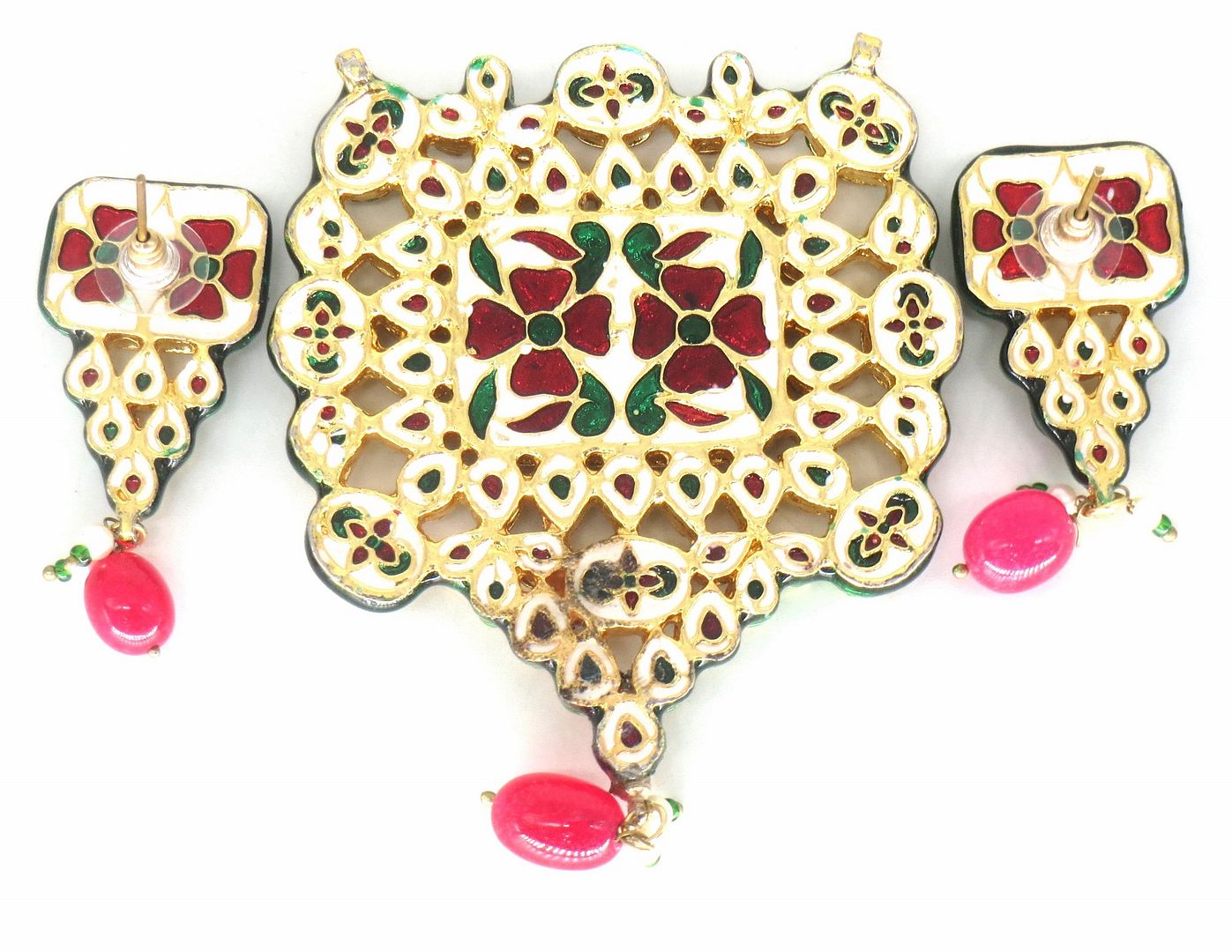 Jewelshingar Jewellery Fine Antique Polki Kundan Gold Plated Multi Colour Necklace For Women ( 62456ACP )