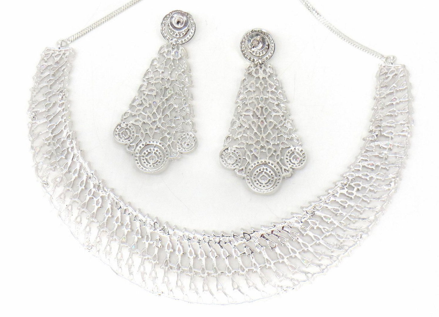 Jewelshingar Jewellery Fine Antique Polki Kundan Silver Plated Silver Colour Necklace For Women ( 62484NAD )