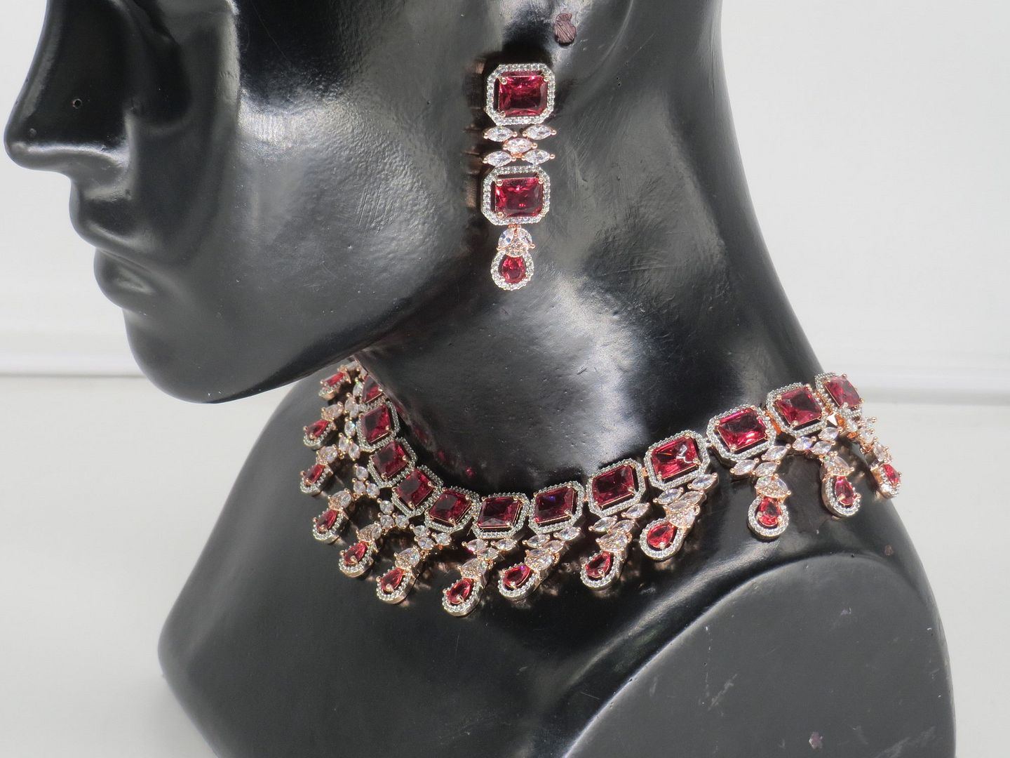 Jewelshingar Jewellery Fine Antique Polki Kundan RoseGold Plated Ruby Colour Necklace For Women ( 62625NAD )