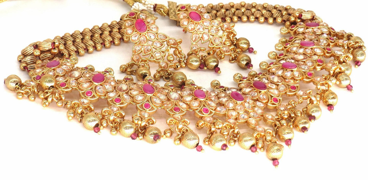 Jewelshingar Jewellery Fine Antique Polki Kundan Gold Plated Ruby Colour Necklace For Women ( 62794AST )
