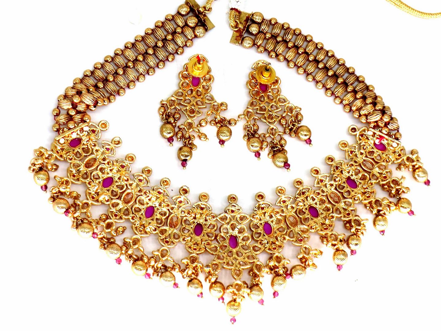 Jewelshingar Jewellery Fine Antique Polki Kundan Gold Plated Ruby Colour Necklace For Women ( 62794AST )
