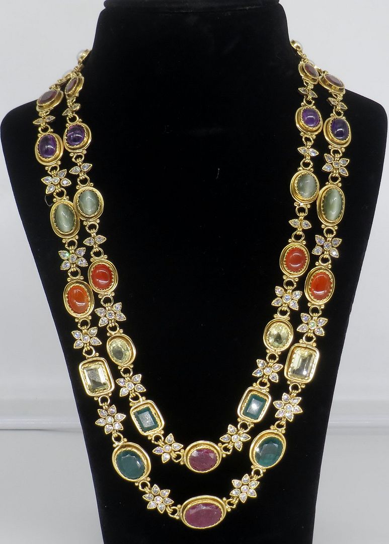 Jewelshingar Jewellery Fine Antique Polki Kundan Gold Plated Multi Colour Necklace For Women ( 62849ACC )