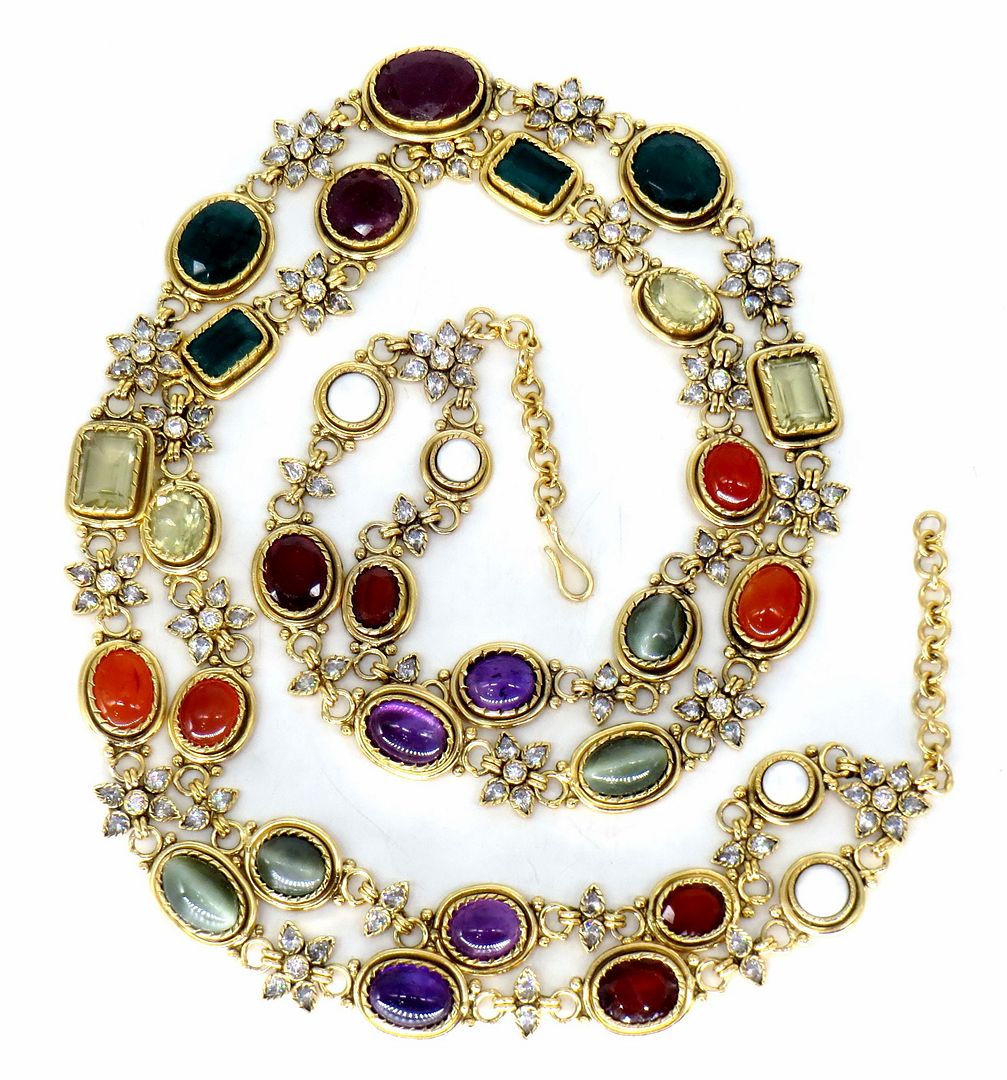Jewelshingar Jewellery Fine Antique Polki Kundan Gold Plated Multi Colour Necklace For Women ( 62849ACC )