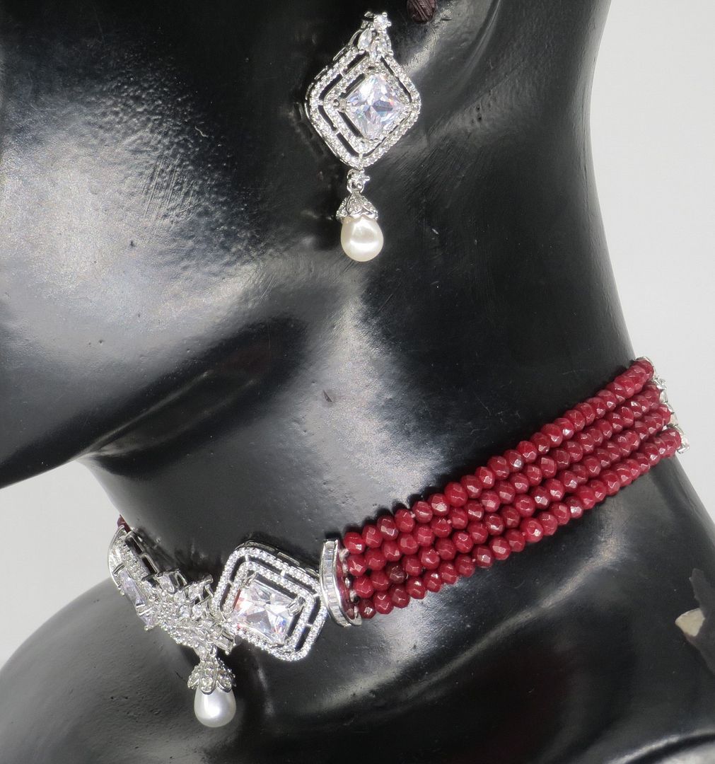 Jewelshingar Jewellery Fine Antique Polki Kundan silver Plated Ruby Colour Necklace For Women ( 62930NAD )