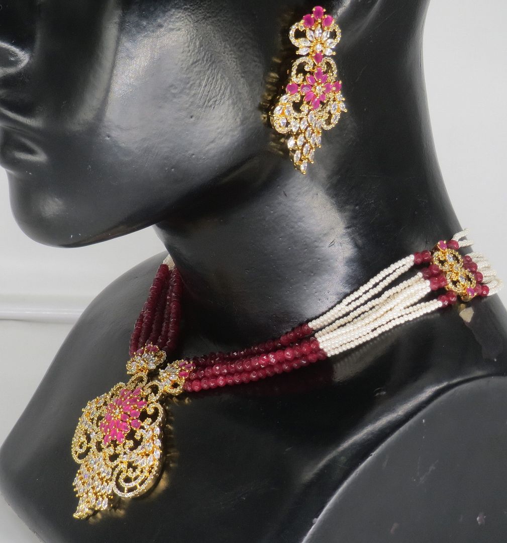 Jewelshingar Jewellery Fine Antique Polki Kundan Gold Plated Ruby Colour Necklace For Women ( 62949NAD )