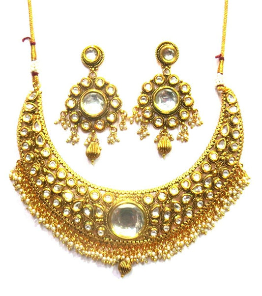 Jewelshingar Jewellery Antique Gold Plated Colour Gold Necklace set For Women (43208-necklace)