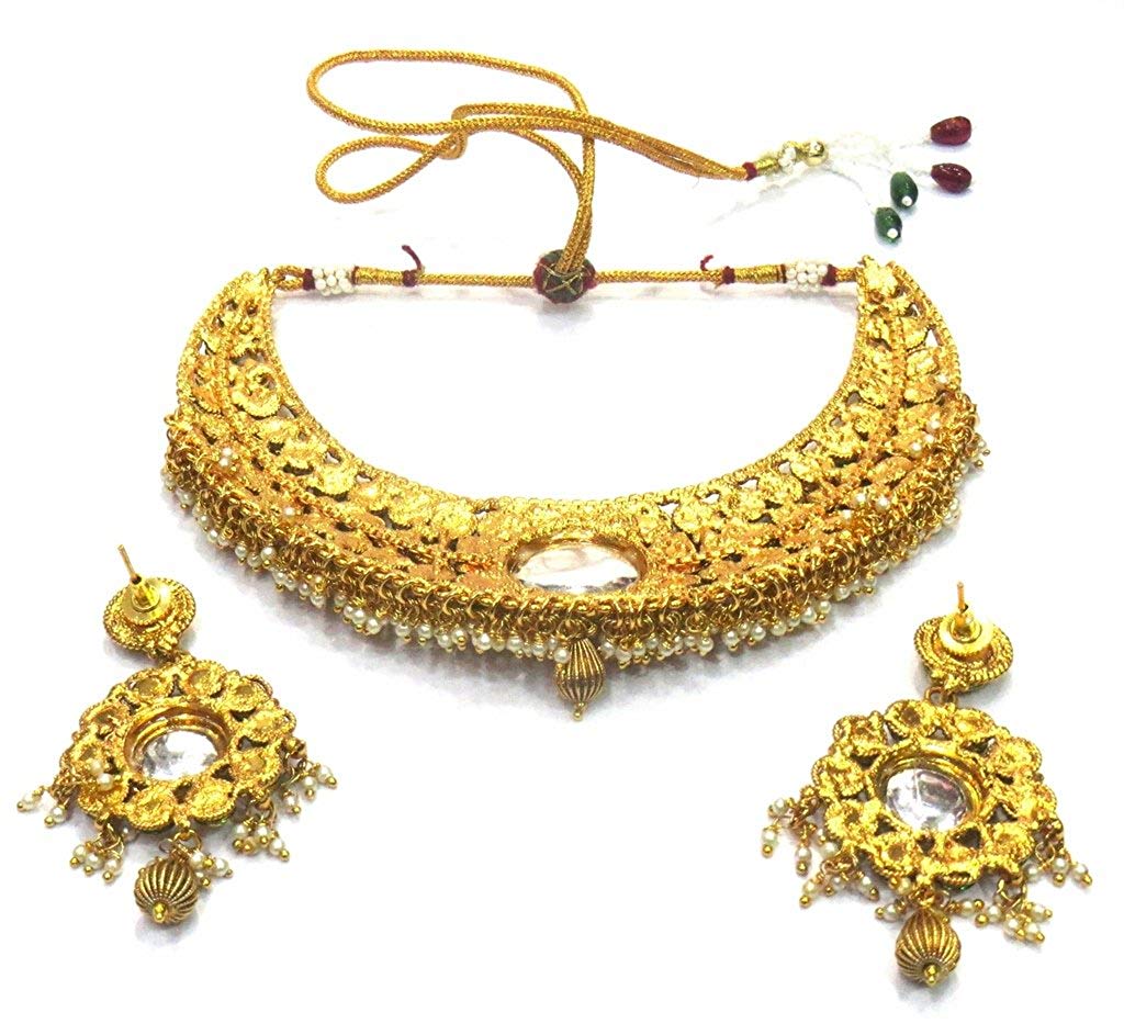 Jewelshingar Jewellery Antique Gold Plated Colour Gold Necklace set For Women (43208-necklace)