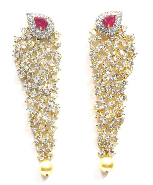 Jewelshingar Jewellery Fine Gold Plated Dangle & Drop Earrings For Girls ( 34670-ead-ruby )