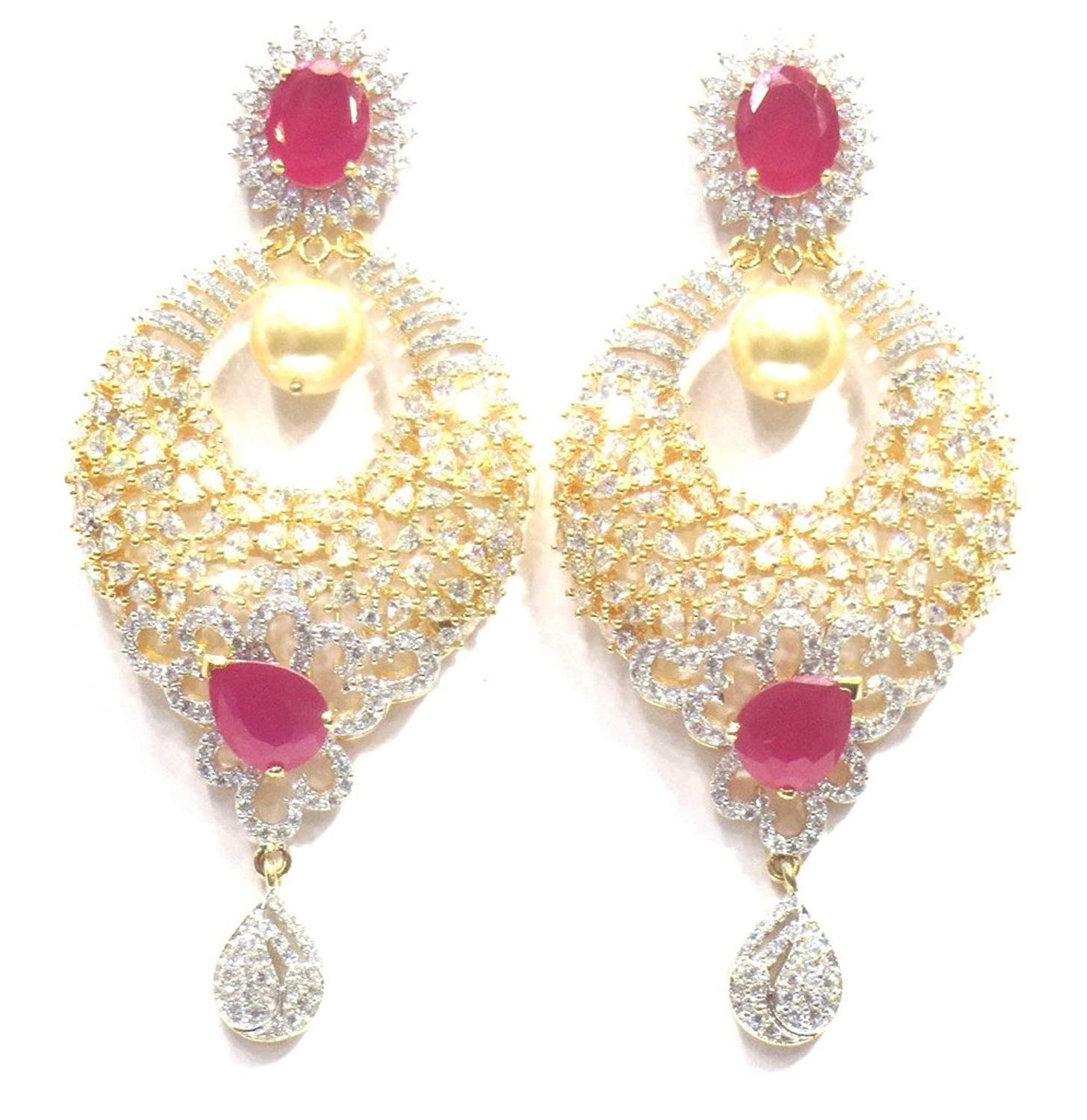 Jewelshingar Jewellery Fine Gold Plated Dangle & Drop Earrings For Girls ( 34607-ead-ruby )