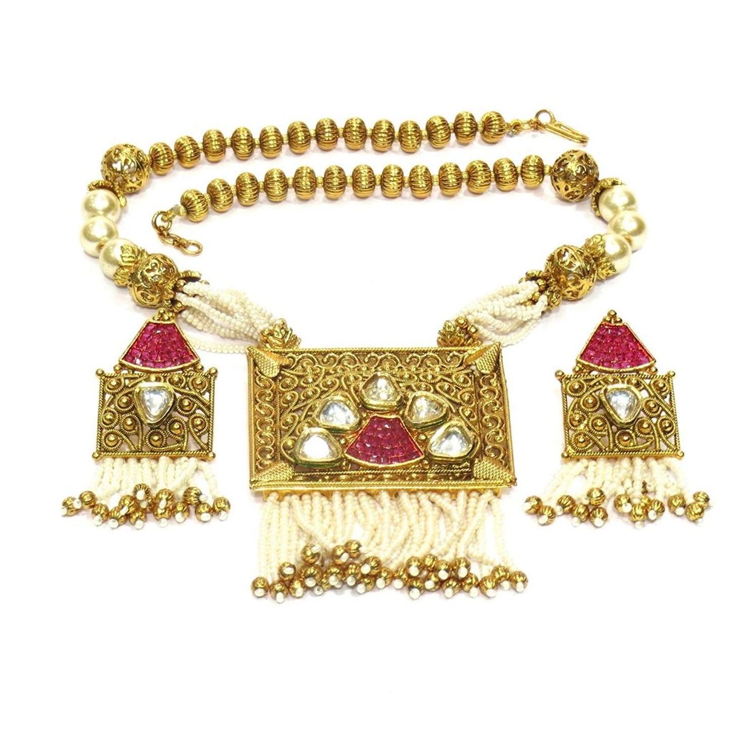 Jewelshingar Jewellery Gold Plated Pendant Set In Pink Colour For Women ( 21338-asps-ruby )