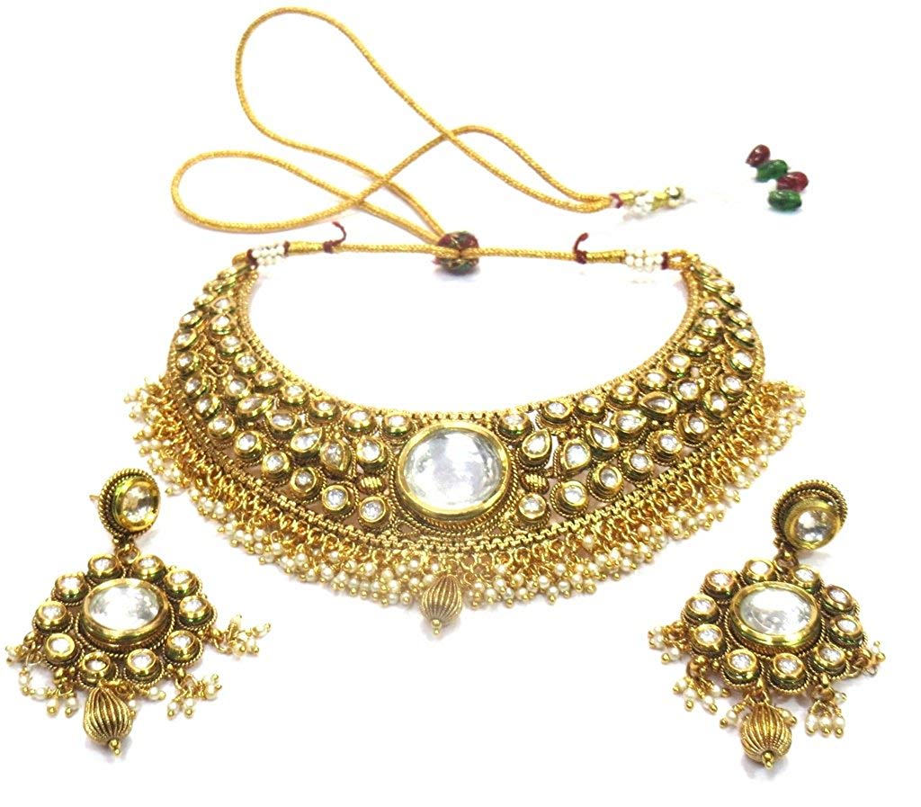Jewelshingar Jewellery Antique Gold Plated Colour Gold Necklace set For Women (43208-necklace)