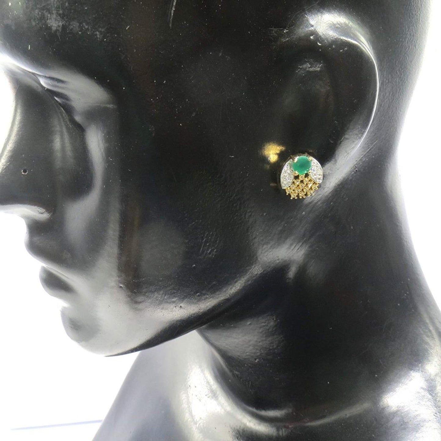 Jewelshingar Jewellery Diamond Look Silver Gold Plated Green Colour Earrings For Women (44242-ead-green-studs)