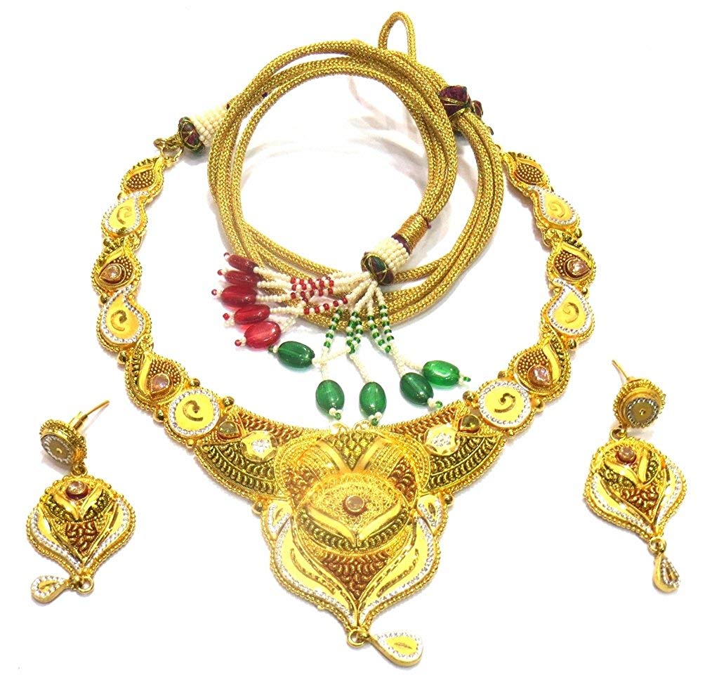 Jewelshingar Jewellery Bandhel Gold Plated Colour Gold Necklace set For Women (42978-necklace-g)