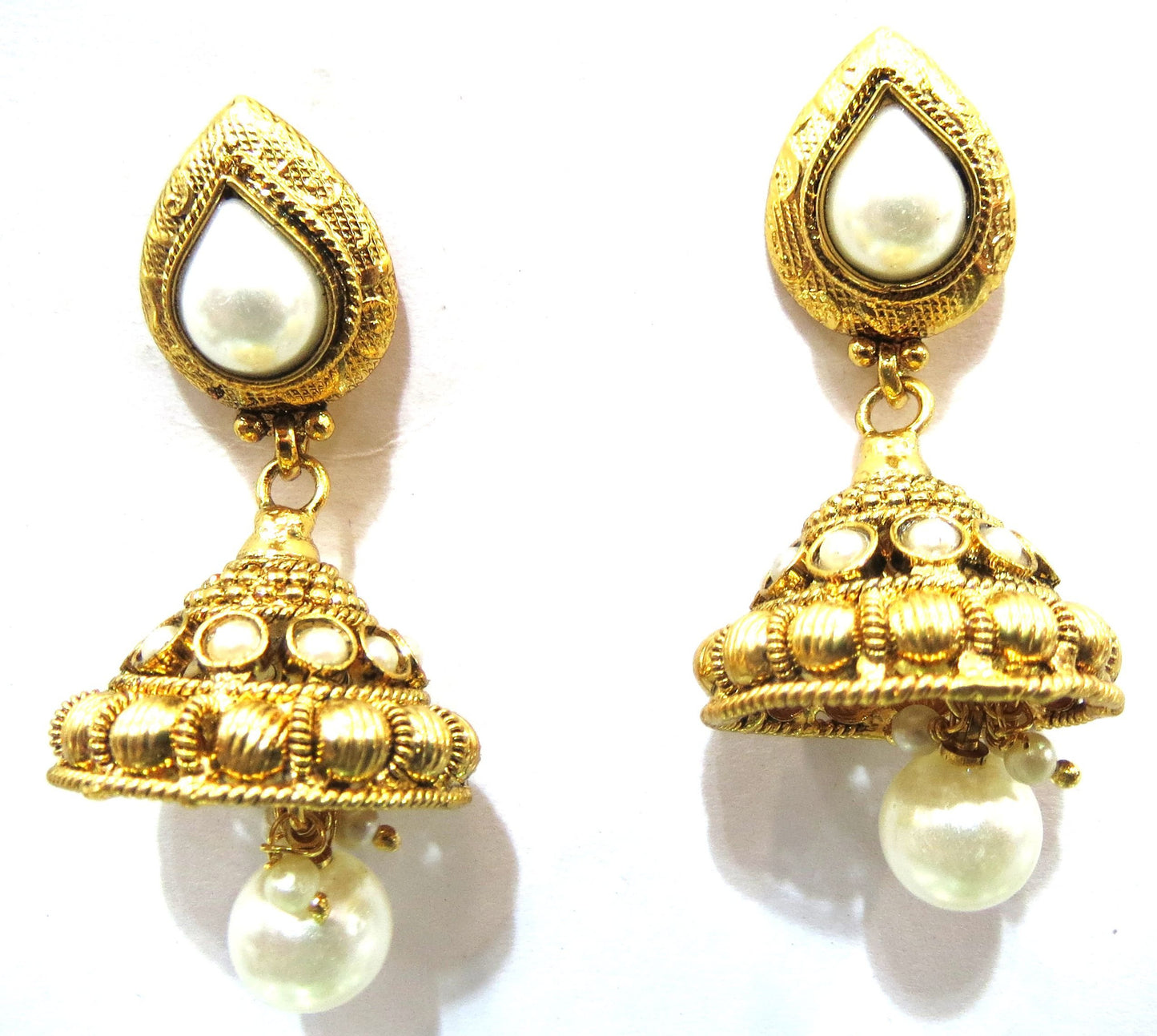 Jewelshingar Girl's Shingar Jewelery Diamond Antique Gold Plated Look Jhumki Blue And Yellow Earrings Jewellery ( 5260-pj-a-c ) - JEWELSHINGAR