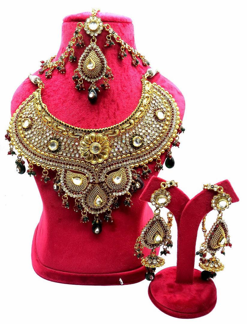 Jewelshingar Jewellery Antique Plated Semi Bridal Choker Necklace With Earrings And Maangtikka For Women ( 92061NEM )