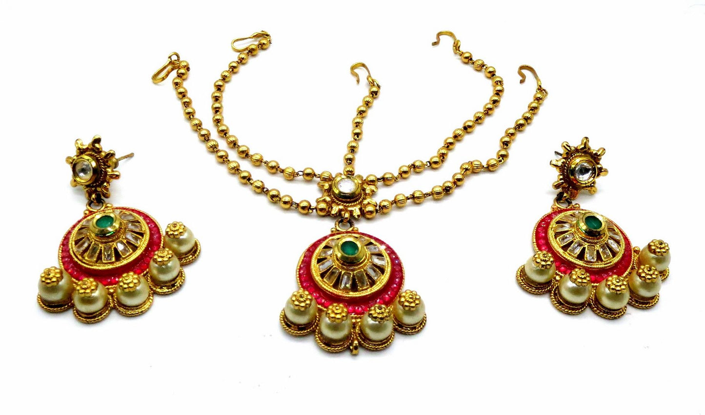 Jewelshingar Jewellery Antique Plated Semi Bridal Choker Necklace With Earrings And Maangtikka For Women ( 92065NEM )