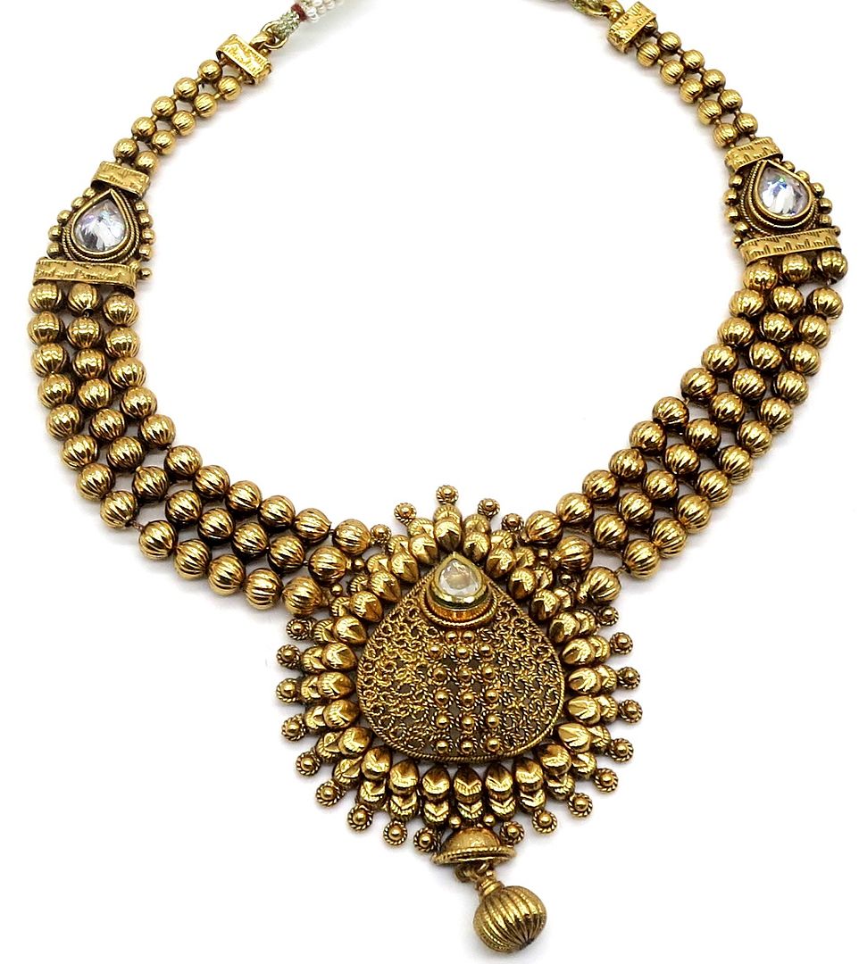 Jewelshingar Jewellery Antique Plated Semi Bridal Choker Necklace With Earrings And Maangtikka For Women ( 92073NEM )