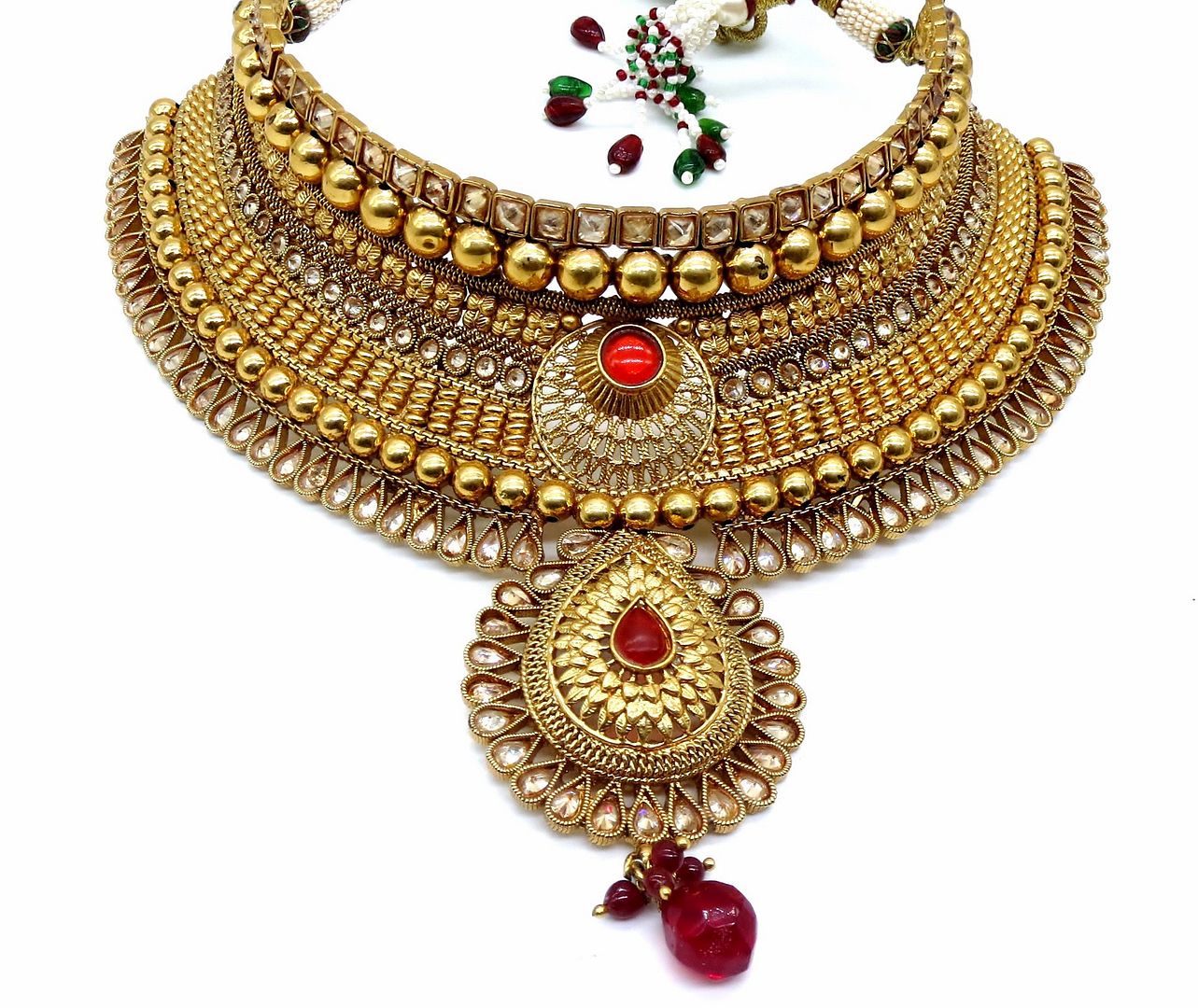 Jewelshingar Jewellery Gold Plated Semi Bridal Choker Necklace With Earrings And Maangtikka For Women ( 92119NEM )