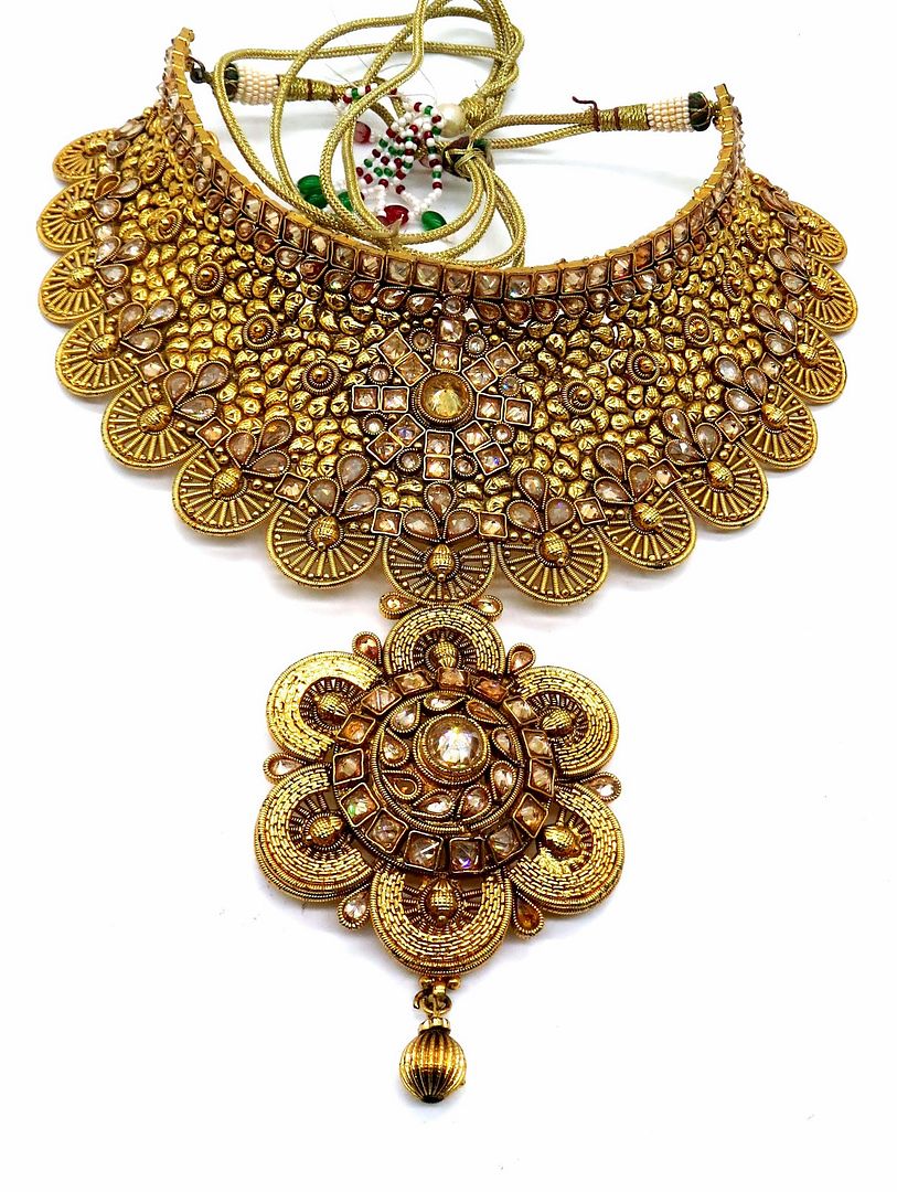 Jewelshingar Jewellery Antique Plated Semi Bridal Choker Necklace With Earrings And Maangtikka For Women ( 92131NEM )