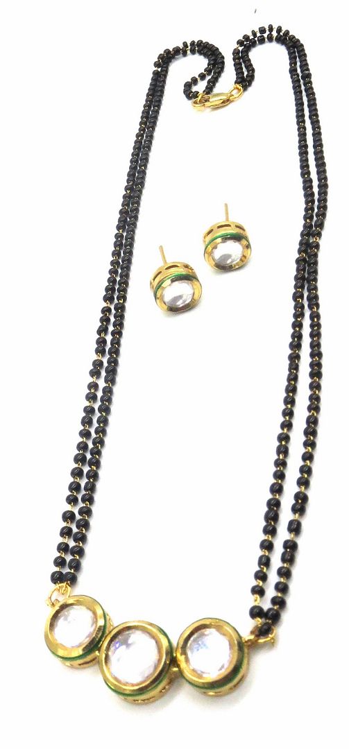 Jewelshingar Jewellery Gold Plated Diamond Looking Mangalsutra Pendant With Chain And Earrings For Women ( 92159MSK )