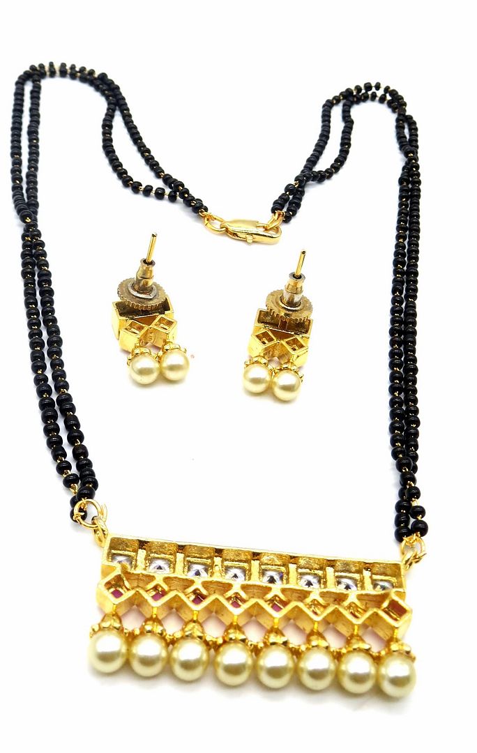 Jewelshingar Jewellery Gold Plated Diamond Looking Mangalsutra Pendant With Chain And Earrings For Women ( 92162MSD )